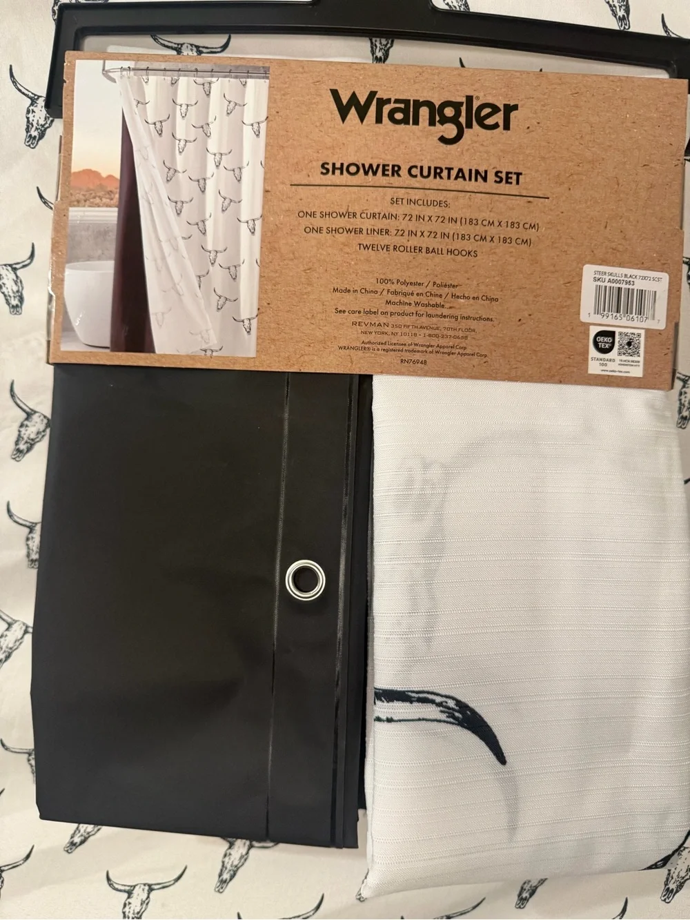 Wrangler Black and White Western Skull Shower Curtain Set